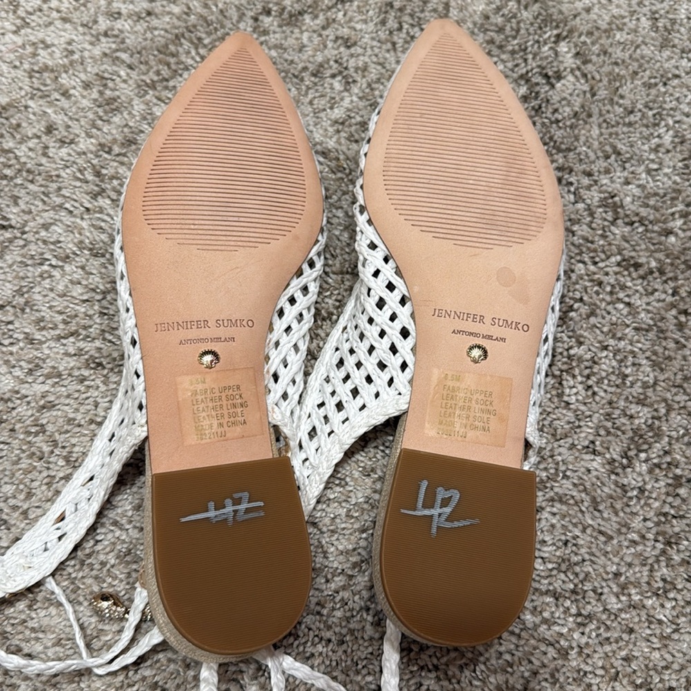 Jennifer Sumko x Antonio Melani Newport Woven White Lace Up Strappy Flats Sz 6.5 - Picture 5 of 6